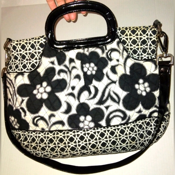 ☆Rare☆GUC☆Retired VERA BRADLEY Large "Night & Day" Black White Floral Tr… - Picture 13 of 16